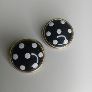 Vintage Plastic Clip On Earrings black polka dot